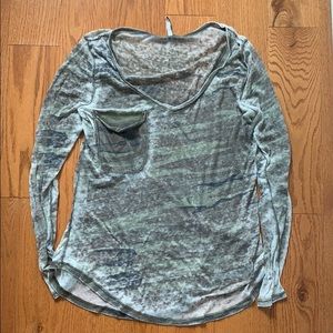 Distressed camo long-sleeve top